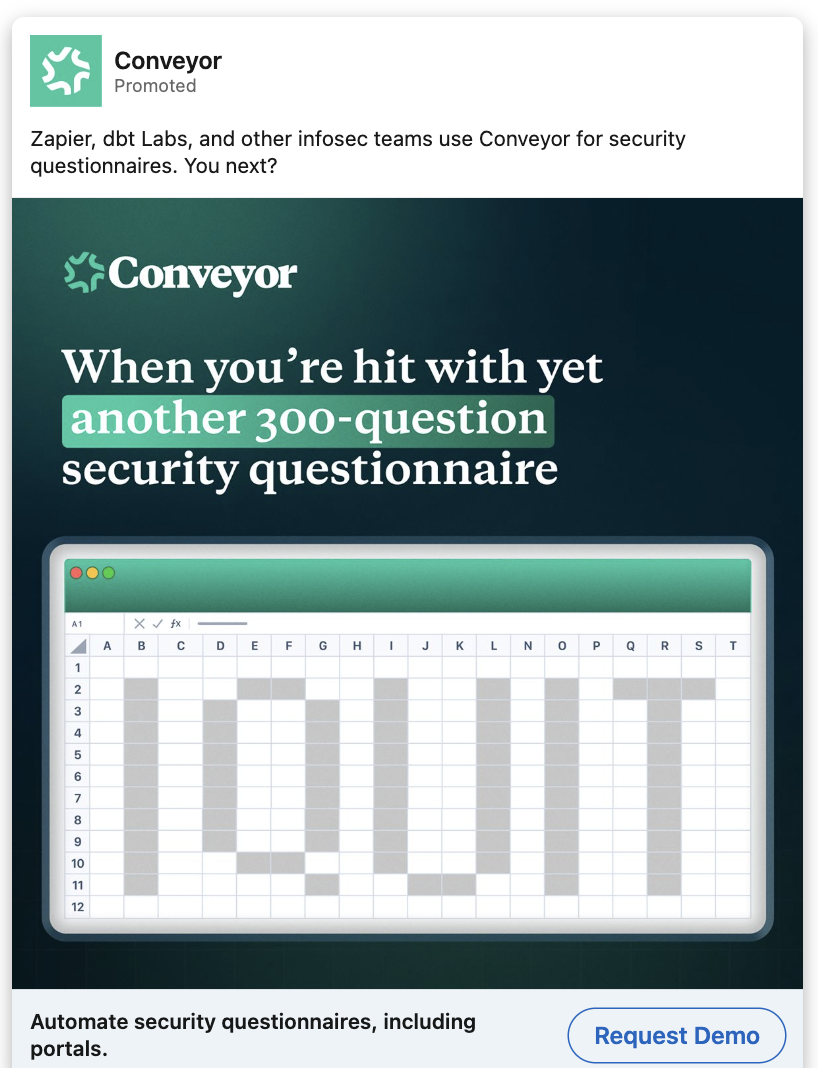 Conveyor ad: when you're hit with yet another 300-question security questionnaire