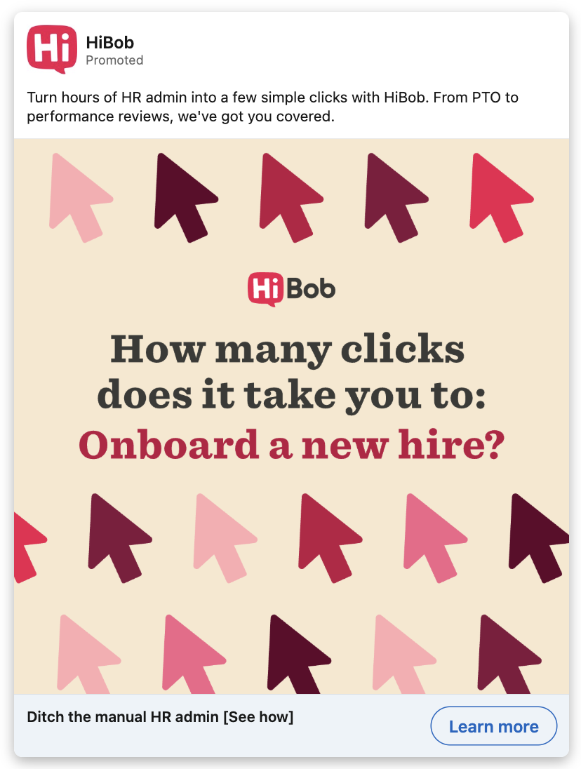 HiBob ad: How many clicks does it take to onboard a new hire?