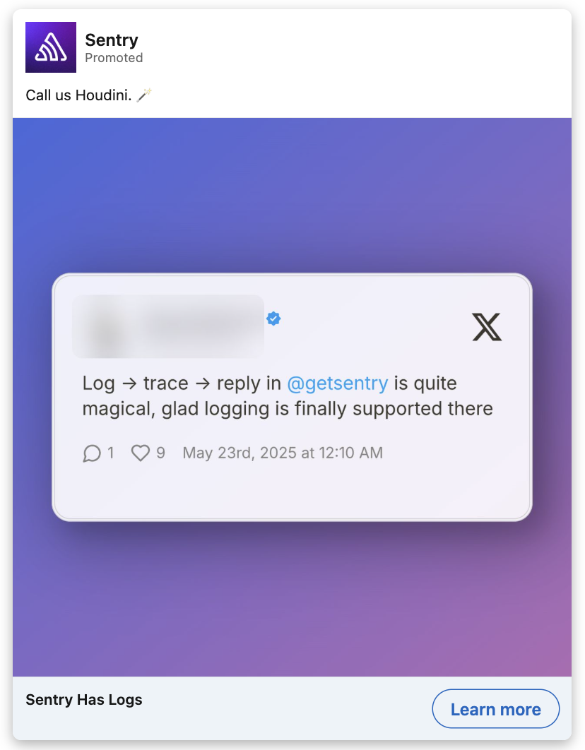 Sentry ad: glad logging is finally supported there